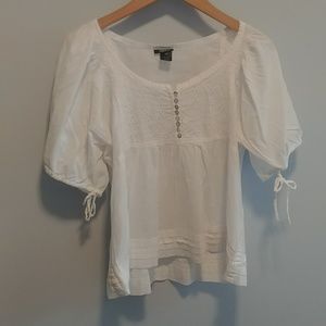 rue 21 Smocked White Balloon Sleeve Top